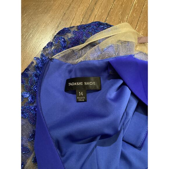 Tadashi Shoji DELTA OFF-THE-SHOULDER SEQUIN CREPE GOWN Saphire blue LG19341LX - Picture 15 of 16